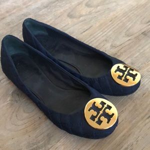 Navy Quilted Tory Burch Flats